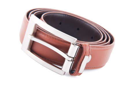 Belt wrapped about himself on a white backgroundの写真素材