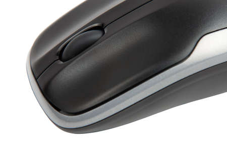 Black and gray cordless mouse on a white backgroundの写真素材