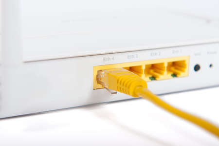 RJ45 connector plugged into a DSL router