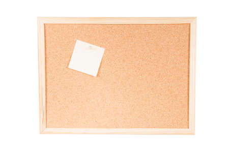 Corkboard with one empty posit and fixed on a white backgroundの写真素材