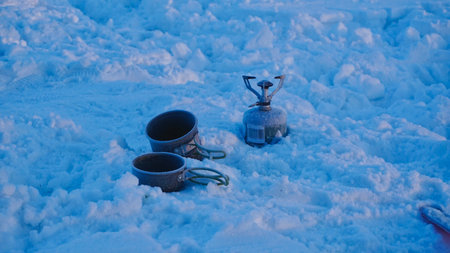 Winter cross-country expedition on skies.の写真素材