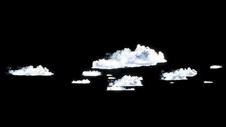 Clouds isolated on a black background. 3D rendering. Computer digital drawing.の写真素材