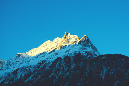 Mountain peak at sunset in in SÃ¶lden Austria