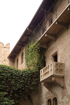 Juliet balcony in the historic building, Verona city famous landmarkの写真素材