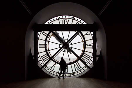 Interior showing the clock from the restaurant in the Musee D'Orsay in Paris, Ile De France, France.のeditorial素材