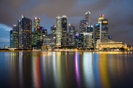 Singapore city, Singapore; June 09 2017: Aerial view of Singapore business district and city at twilight in Singapore, Asiaのeditorial素材