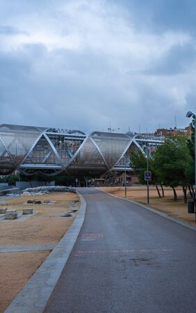 Arganzuela Bridge in Madrid's RÃ­o Park, created by architect Dominique Perrault, vertical image, architecture conceptの写真素材