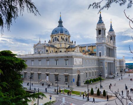 Views from above the Almudena Cathedral in Madrid, cloudy day. Natural setting. February 29th, 2020. Travel concept.のeditorial素材