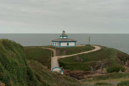 Panoramic view of Isla Pancha on a cloudy day at the coast of Lugo in La CoruÃ±a, Spain.の写真素材