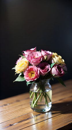 Beautiful flowers in vase on sillの写真素材