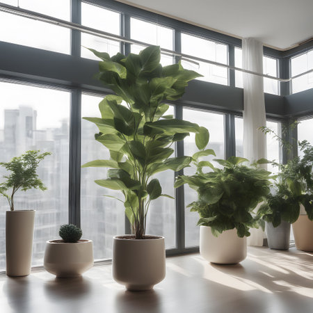 Green plant in a pot in a modern office. 3d renderingの素材