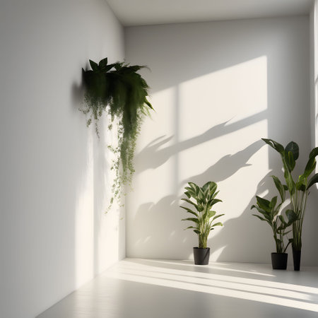 Interior of a room with white walls, a white floor and a large window. 3d renderingの素材