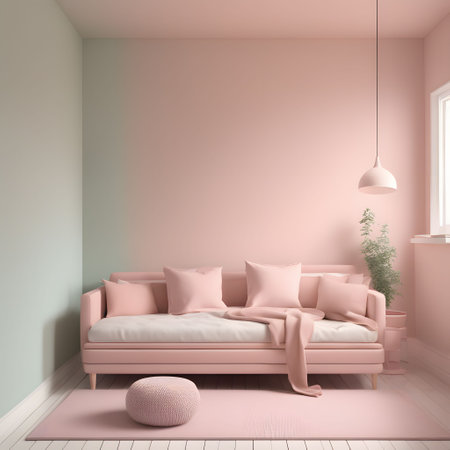 interior with pink sofa, 3d render, wall mockupの素材