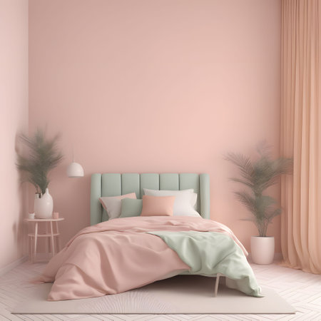 interior of the bedroom with pink walls, 3d render illustrationの素材