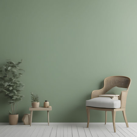 Interior of modern living room with green wall, 3d renderの素材