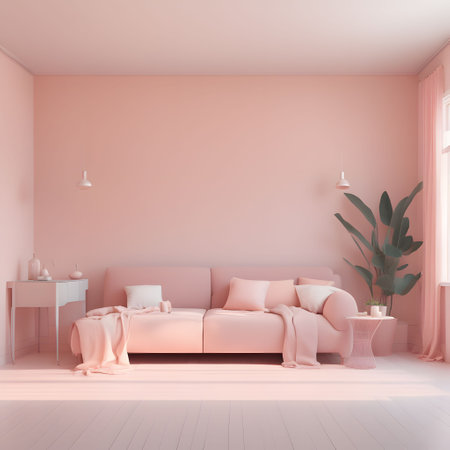 Pink living room interior with pink sofa and coffee table. 3d renderの素材