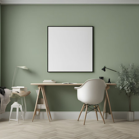 Mock up poster frame in interior background, 3D render illustrationの素材