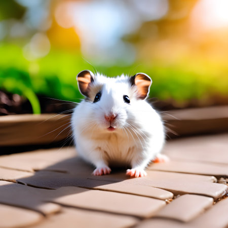 Hamster on the terrace in the garden. Cute pet.の素材