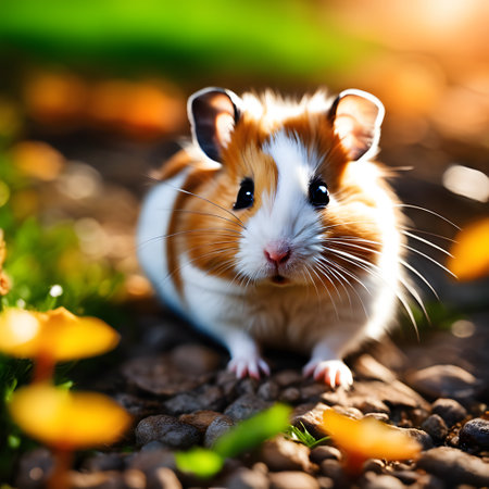 Hamster on the ground in the grass. Close-up.の素材
