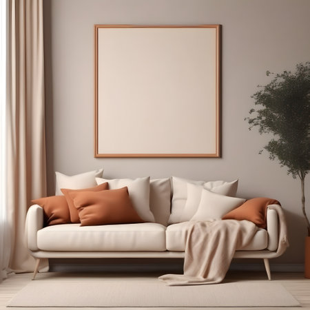 Mock up poster frame in interior background, 3d render illustrationの素材