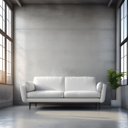 modern bright interiors apartment Living room with white sofa 3D rendering illustrationの素材
