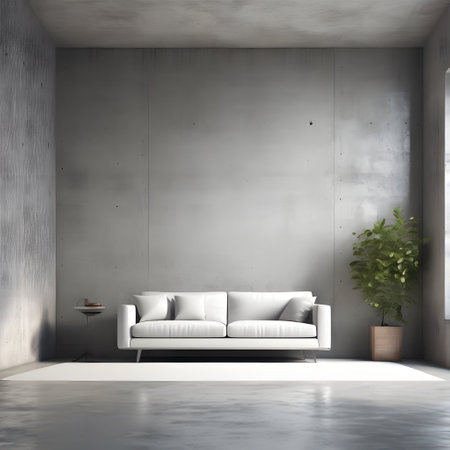 Interior of modern living room with concrete walls, concrete floor and white sofa. 3d renderingの素材