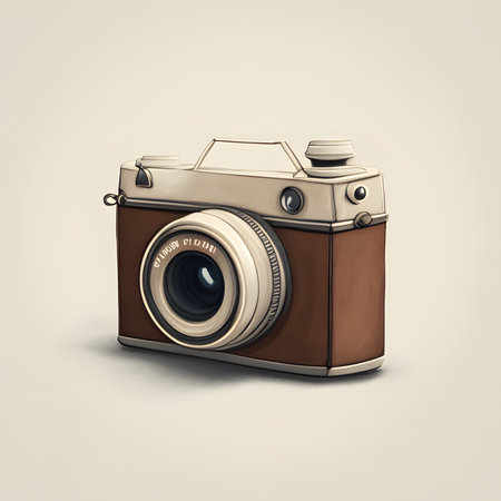 Retro camera isolated on white background. 3d illustration. Vintage style.の素材