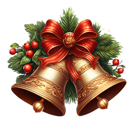 Christmas bells with bow isolated on white background. EPS 10 vector file includedの素材
