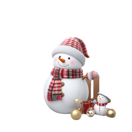 Snowman with Christmas decorations isolated on white background. 3d illustration.の素材