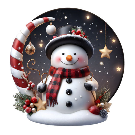Snowman with Christmas decoration. Isolated on a white background.の素材
