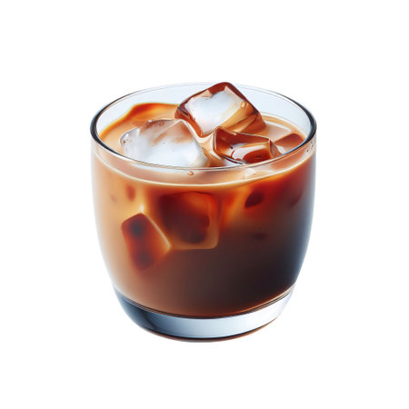 Iced coffee with ice cubes in glass isolated on white background.の素材