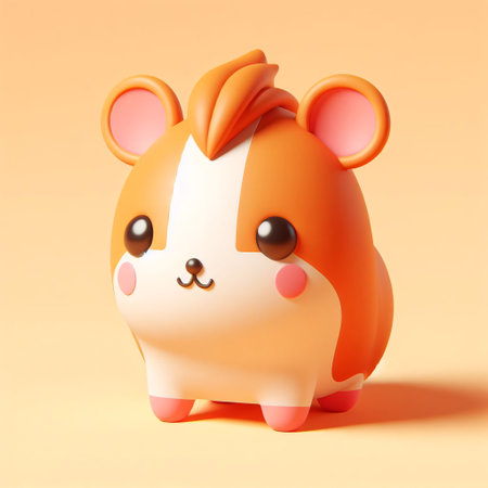 Cute hamster cartoon character isolated on orange background. 3d renderingの素材