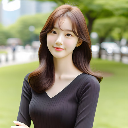 portrait of asian woman in the park outdoor, asiaの素材