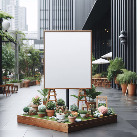 Blank vertical poster mockup in cafe interior. 3d renderingの素材