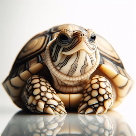 turtle isolated on white background, close-up, studio shotの素材