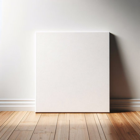Blank poster mockup in interior with wooden floor. 3d renderの素材