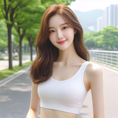 beauty asian woman smile and relax in the park, asiaの素材