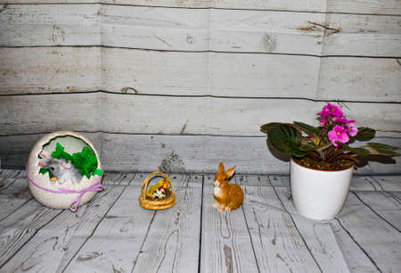 Easter decoration concept flower and easter eggの写真素材