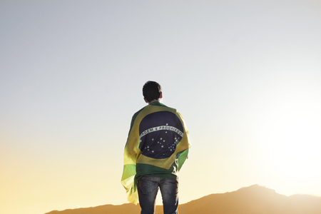 Men with brazilian flagの写真素材