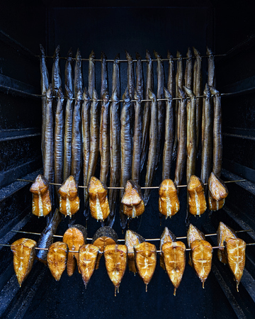 smoked fish in the smokehouse