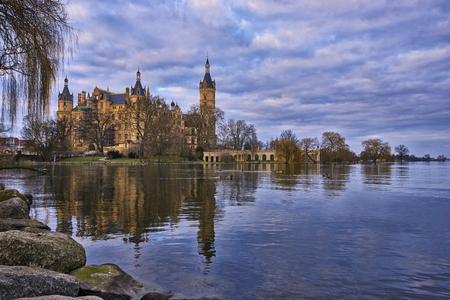Schwerin - View to Schwerin Castle and Orangery, Mecklenburg-Vorpommern, Germanyのeditorial素材