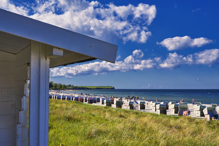 Beautiful seascape with water at sunset on Baltic sea coast in Boltenhagenのeditorial素材