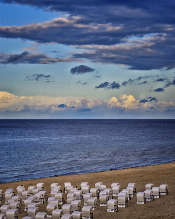 White Beach chairs at the Baltic Sea, Germany, Mecklenburg-Vorpommernのeditorial素材