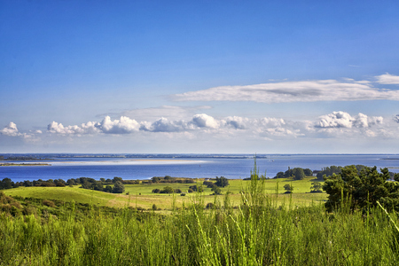 Landscape and Baltic Sea with clouds on the island Hiddensee. Panorama of Hiddensee.の写真素材