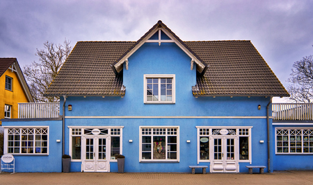 Blue house in the artist city Ahrenshoop. Mecklenburg-Vorpommernのeditorial素材