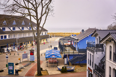 Promenade with holiday apartments on the pier of Graal-Mueritz. germanyのeditorial素材