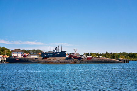 Long submarine in the port of Peenem?nde on the Baltic sea island of Usedom.のeditorial素材