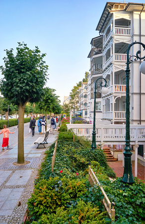 Hotels along the promenade in Binz on the island of Ruegen on the Baltic Sea. Mecklenburg-Vorpommern, Germanyのeditorial素材
