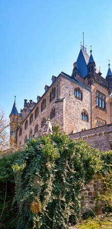 Wernigerode Castle behind an old wall. Saxony-Anhalt, Germanyのeditorial素材