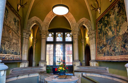 Stairwell with old windows and paintings in Wernigerode Castle. Germanyのeditorial素材